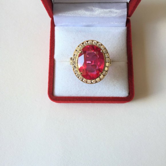 14k Solid Gold Oval Red CZ Women Ring